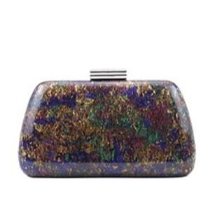 Peeptoe Evening Acrylic Multicolored Marble Clutch Purse with Crossbody Strap